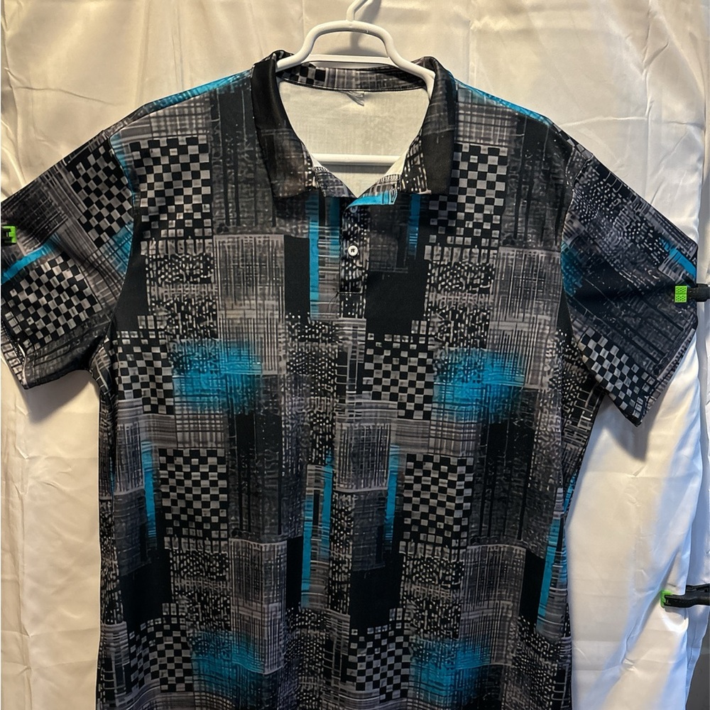 3Xl Grey and Blue Polo shirt with unique geometric print